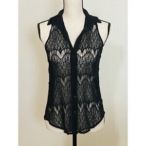 VTG Kirra Womens Sheer Open Lace Button Up Top Sz XS Black Whimsigoth Grunge Y2K